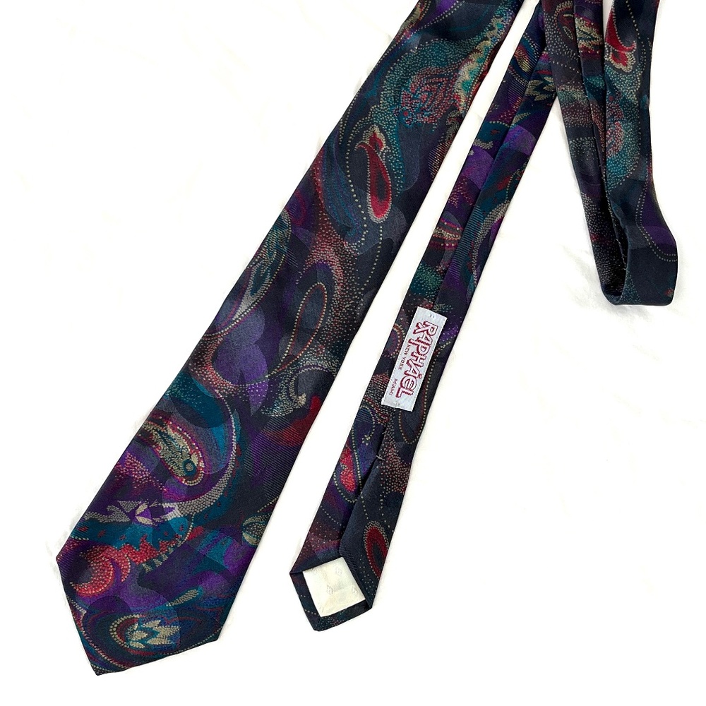 Raphaél VNTG Silk Tie with Paisley Purple, Red, Blue Design